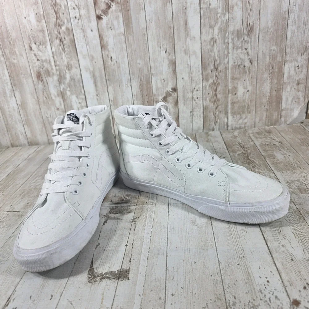 Vans Sk8-Hi High Top White Canvas Sneakers Womens 10.5 Mens 9‎ 751505